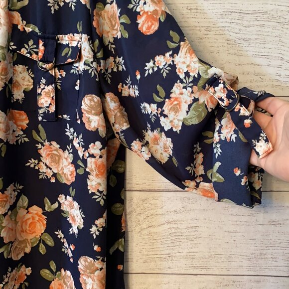 J for Justify Navy Blue and Vintage Floral Blouse Business Top Shirt Plus 1X - Picture 5 of 9